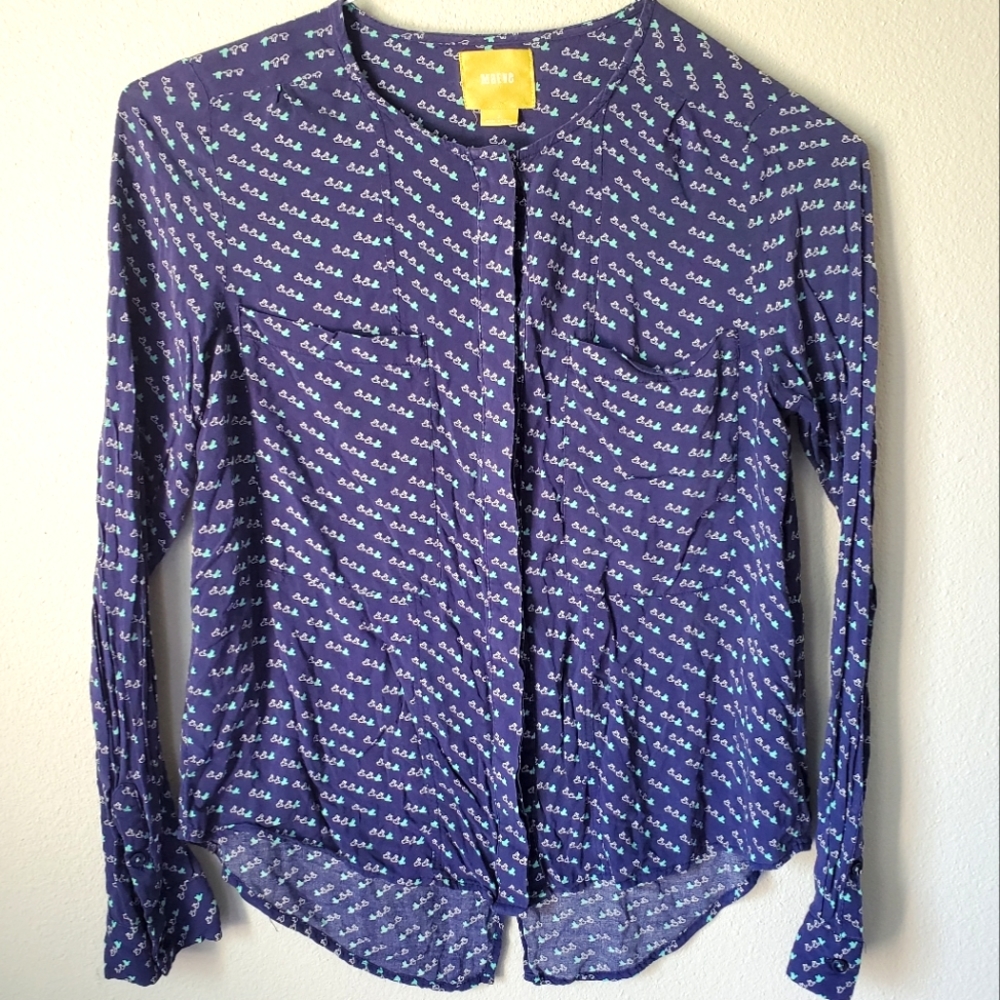 Anthropologie Split Back Button Down In Bird Print - image 2